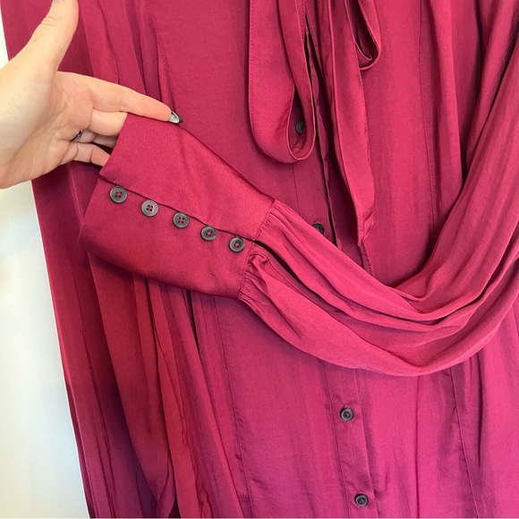 Free People NWT Lala Tie-Detail Button Up Red Blouse Women's size medium - Picture 5 of 16